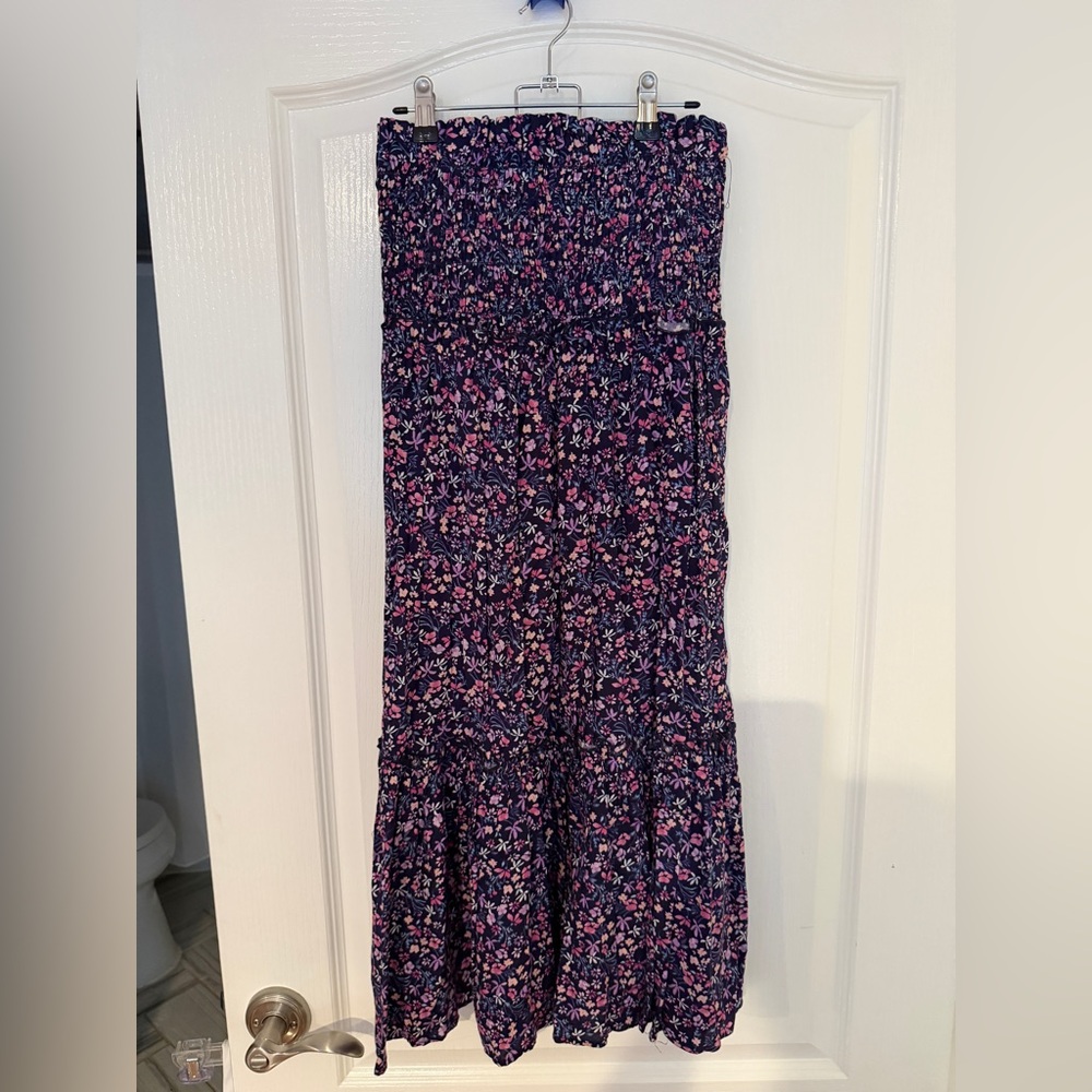Aqua Navy Floral Maxi dress with Pink Accents